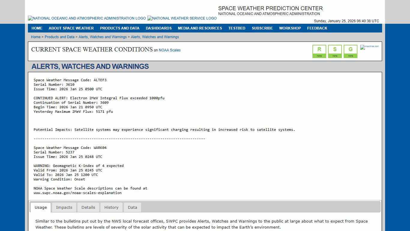 Alerts, Watches and Warnings NOAA / NWS Space Weather Prediction Center