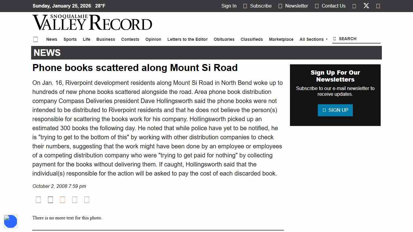 Phone books scattered along Mount Si Road Snoqualmie Valley Record